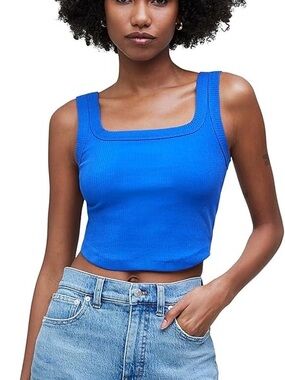 Madewell XS Blue Square Neck 94% Cotton Crop Top